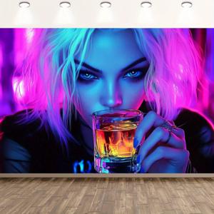TEMU 1pc 네온 형광 아트 태피스트리 – UV 블랙 라이트 디자인, 거실, 침실, 파티 및 일반 가정 장식 배경 천 파티 배너