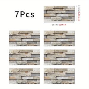 TEMU 7pcs 모조 돌 타일 벽 스티커, 3D 비닐 벽지, 자기 접착 데칼, 가정 장식, 부엌 욕실, 5.5X11 인치
