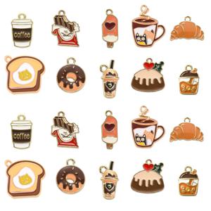 TEMU 50pcs 10 스타일 크리 에이 티브 커피 초콜릿 음료 도넛 빵 디저트 에나멜 매력 DIY 목걸이 팔찌 귀걸이 키 체인 가방 장식 보석 만들기에 대 한 모듬 된 많은