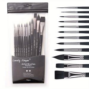 TEMU 12pcs/set 수채화 물감 브러쉬 세트 프로페셔널 수채화 작가 브러쉬, 수채화, 아크릴, 잉크, 구아슈, 오일, 템페라 미니어처용, 초보자와 전문가용|아크릴물감