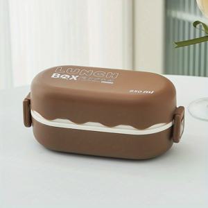 TEMU 1pc 850ml 미니 벤토 도시락 상자, 이중층 그리드 디자인, 식품 등급 PP 플라스틱, 열 절연, 사무직 및 야외 사용, 범용 맞춤, 충전되지 않음, 식품 접촉 안전