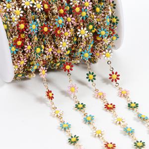 TEMU 1미터 에나멜 데이지 꽃 구리 루즈 체인, 목걸이, 초커, DIY 보석 제작, 팔찌, 귀걸이 액세서리 공급
