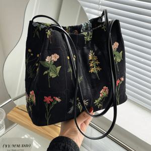 TEMU 자수 프린트 토트백, 세련된 접이식 숄더백, 데일리용으로 완벽한 크로스바디 백
