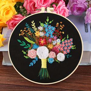 TEMU 1 세트 컬러 꽃 꽃다발 자수 키트, DIY 자수 재료 및 도구, 원형 자수 프레임 포함, 크리 에이 티브 수제 자수 세트, 성인 초보자를위한 기본 스타터 자수 연습 세트, 예술 공예 선물