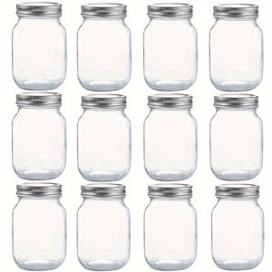TEMU 6/12개, 16oz 유리 메이슨 자, 유리 보관 용기, 일반 밀봉 뚜껑이 있는 소스 용기, 잼, 샐러드 잼, 꿀, 샤워/결혼식 선물, 주방 가제트, 저렴한 품목 주방 액세서리