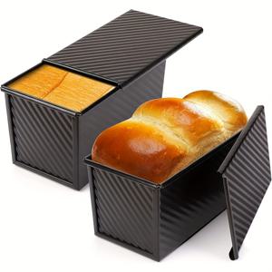 TEMU 뚜껑이 있는 2개 세트 빵 팬, 1파운드 논스틱 빵 팬, 내구성 있는 탄소강 토스트 몰드, 집에서 만든 케이크, 베이킹 빵 및 고기 파이를 위한 탄소강 골판지 빵 토스트 박스 (검정색)