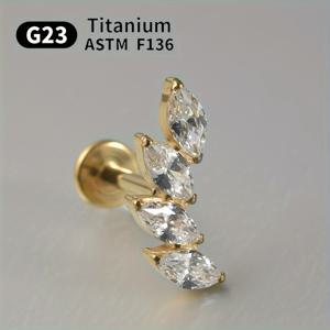 TEMU 1개 ASTM F136 티타늄 마르퀴즈 지르코니아 랙렛 립 스터드 귀걸이 - 우아한 골드톤 바디 쥬얼리, 연골, 트라거스, 헬릭스, 데이스 로브 피어싱용, 발렌타인데이 선물|피어싱