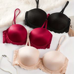 TEMU 3pcs 간단한 솔리드 대비 레이스 브라, 편안하고 통기성 있는 푸시 업 브라, 여성용 란제리 및 속옷