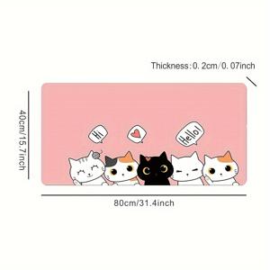 TEMU 사무실 및 공부용 대형 귀여운 핑크 고양이 패턴 마우스패드, 미끄럼 방지 키보드 매트 포함 컴퓨터 책상 매트