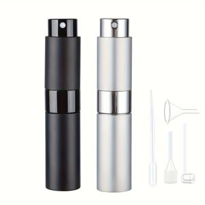 TEMU 6개/세트 2개 휴대용 미니 향수 아토마이저 4개 액세서리 포함, 8ml 여행용 리필 가능 향수 스프레이 병, 2개 스프레이 튜브, 깔때기, 드로퍼, 스프링 빨대, 출장용 컴팩트 디스펜서 포함