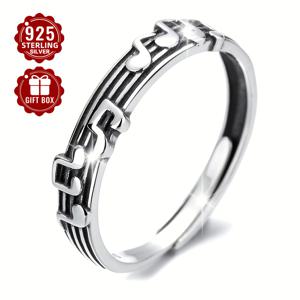 TEMU 1개 S925 순은 음표 다섯 줄 악보 반지, 심플하고 디자인 감각적인 여성용 인덱스 링, 일상 및 여행용, 무게 약 2.21g