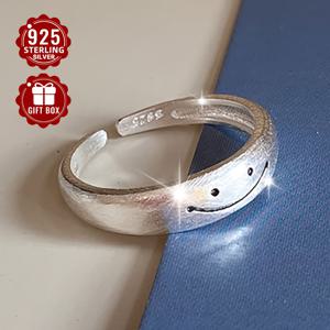TEMU 1개 S925 순은 브러시드 여성을 위한 즐거운 얼굴 반지, 심플한 무광 스마일 플레인 링, 개방형 입, 저알레르기, 약 1.9g|반지