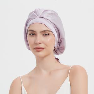 TEMU 100% Mulberry Silk Sleep Cap with Bowknot Detail - 조절 가능한 스트랩, 여성용 부드럽고 편안한 밤 모자, 라벤더, 헤어 케어 액세서리 | 우아한 잠옷 | 부드러운 질감의 직물, 여성용 잠옷 모자