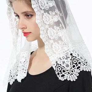 TEMU 여성용 꽃무늬 만틸라 레이스 숄, 로맨틱한 화이트 & 우아한 블랙, 섬세한 레이스 가장자리가 있는 신부 베일