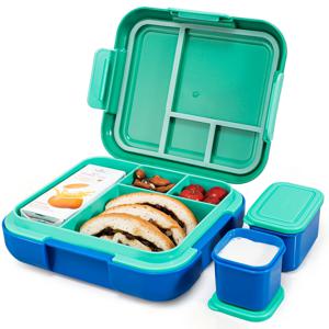 TEMU Caperci Jungle Green/Blue 점심 Bentobox - 4.8 컵 대용량 4개의 구획, 누출 방지, 휴대용 핸들, 전자레인지/세척기 안전, 식사 준비 및 간식용 듀얼 모듈러 컨테이너, Bentolunch Box