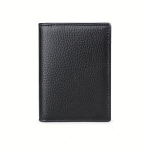 TEMU 슬림 RFID 차단 남성용 가죽 신용카드 홀더 - 전문적인 블랙 탑 그레인 가죽 지갑, 질감 마감, 다수의 카드 슬롯 및 도난 방지 기능|카드지갑