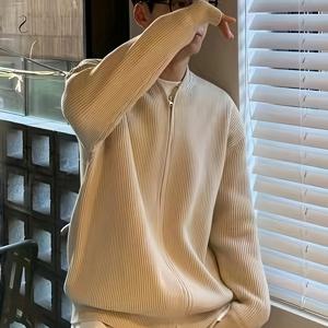 TEMU 남성용 캐주얼 스타일리시 단색 편안한 V넥 긴팔 지퍼 가디건 가을과 겨울 (템주진)