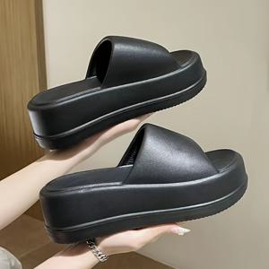 TEMU 여성용 단색 컬러 캐주얼 EVA 샌들, 플랫폼 부드러운 밑창 여름 키높이 신발, 미끄럼 방지 비치 슬라이드|샌들|여성샌들|신발