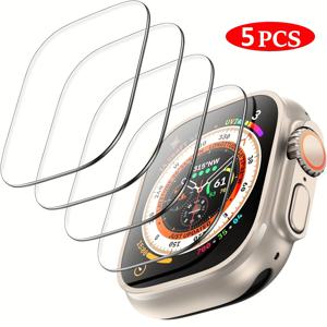 TEMU 애플 워치 울트라 2/울트라 49mm 5-팩 강화 유리 스크린 프로텍터, 9H 경도, 광택 마감, 터치 감도, 고화질, 내스크래치, 방수