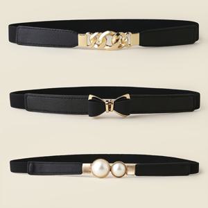 TEMU 3pcs 신축성있는 스트레치 허리 벨트 코트 드레스 청바지에 대 한 금속 모조 진주 버클과 신 치 허리띠