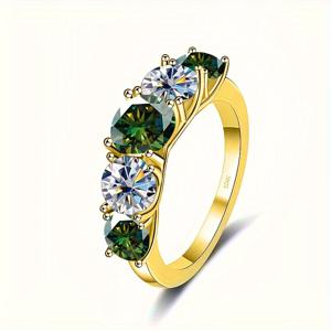 TEMU Gems Lady 1개 5석 고급 모이사나이트 약혼 반지 S925 스털링 실버 골드 도금, 특별한 날을 위한 약속 결혼반지, 연인을 위한 정교한 저녁 파티 보석 선물 사이즈|반지사이즈