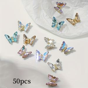 TEMU 50개 3D 나비 네일 아트 장식, 라인스톤 포함, DIY 또는 네일 살롱 사용, 여성 및 소녀용 네일 아트 용품|네일아트|네일재료