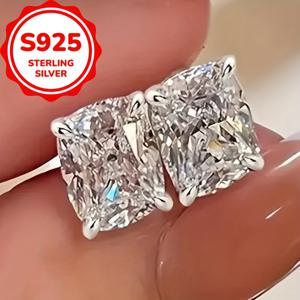 TEMU 여성을 위한 우아한 S925 스테인레스 실버 사각형 지르콘 귀걸이 - 3g, 반짝이는 삼차원 지르콘, 일상 및 파티용으로 완벽, 일상 귀걸이|우아한 사각형 귀걸이|스테인레스 실버 귀걸이