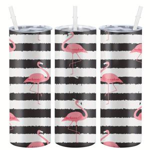 TEMU 20oz 핑크 플라밍고 보온 스테인리스 텀블러 뚜껑 & 빨대 포함 - BPA 프리, 뜨거운 음료와 차가운 음료에 적합, 야외 모험에 이상적, 훌륭한 선물 아이디어