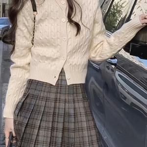 TEMU 여성용 빈티지 아카데믹 크롭 가디건 - 봄/가을 레이어링용 편안한 라운드 넥 스웨터, 중간 신축성 기계 세탁 가능 솔리드 컬러 탑, 소녀를 위한 캐주얼 웨어, 레트로 스타일, 편안한 소재