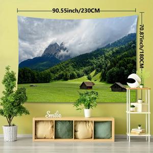 TEMU 1pc YWJHUI 경관 산맥 숲 테이프스트리 - 폴리에스터 벽걸이, 풍성한 녹색, 산, 그리고 집 - 거실, 침실, 사무실 장식에 이상적 - 무료 설치 키트 포함, 숲 장식