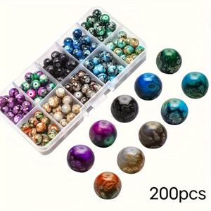 TEMU 200개 8mm 대리석 유리 비즈 - 독특한 패턴의 10가지 생생한 색상, DIY 목걸이 귀걸이 팔찌 공예 재료, 다양한 크기 및 스타일, 광택 마감