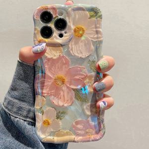 TEMU 새로운 고급 레이저 블루 라이트 플라워 불규칙 웨이브 엣지 도파민 보호 폰 케이스는 Apple iPhone 15/15pro/15promax/14/14pro/14promax/13/13pro/13promax/12/12pro/12promax/11에 적합합니다. 휴일 선물|아이폰케이스