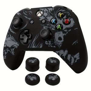 TEMU RALAN 소프트 실리콘 보호 케이스 커버, Xbox One S/X 컨트롤러용 늑대 디자인 - 방지 스크래치, 쉬운 설치, 편안한 게임 경험, 그립 캡 포함 - 레드, 블루, 화이트, 그레이, 컨트롤러 스크래치 가드 | 스타일리시 게임패드 | 유연한 컨트롤러 케이스