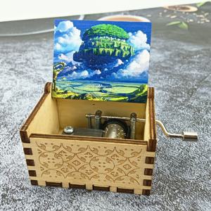 TEMU 빈티지 나무 손잡이 음악 상자, 전기 불필요, 애니메이션에서 영감을 받은 조각 디자인, 생일/크리스마스/할로윈/ 데이/기념일 선물 및 가정 장식에 이상적