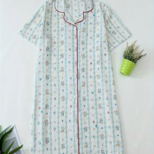 TEMU 캐주얼 플러스 사이즈 나이트 드레스 - 폴리에스테르와 스판덱스 블렌드, 짧은 소매 슬립셔츠, 래펠 칼라, 버튼 디테일이 있는 플로럴 패턴, 약간의 스트레치, 봄/여름/가을용 짜여진 나이트가운|여름원피스|여성원피스|드레스