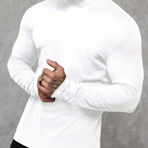 TEMU 남성 캐주얼 단색 컬러 터틀넥 긴팔 티셔츠 폴리에스테르 블렌드 95% 폴리에스테르 5% 엘라스테인 미디엄 스트레치 니트 원단 크루넥 봄/가을용