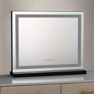 TEMU LED 조명 화장 거울 할리우드 스타 패션 데스크탑 화장대, 대형 HD 유리, 금속 프레임, 스마트 터치 버튼, 3색 조명 밝기 조절 가능, USB 전원