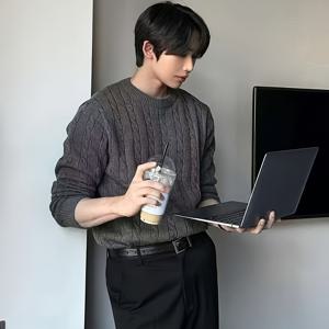 TEMU 남성용 레트로 클래식 케이블 니트 스웨터 - 솔리드 컬러 라운드넥 긴소매 풀오버 1/4 지퍼, 기계 세탁 가능 레귤러 핏 가을 겨울 캐주얼 아웃핏, 품질 좋은 제작