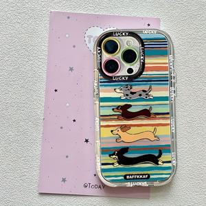 TEMU 아이폰 11, 12, 13, 14, 15, 16 Promax에 적합한 크림 쉘 페인팅 레이싱 강아지 휴대폰 케이스