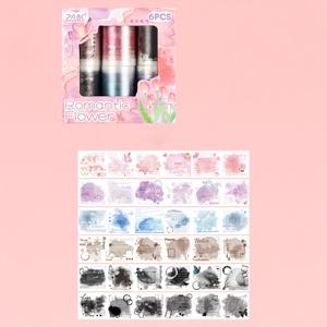 TEMU 6개 로맨틱 플라워 라임 테이프 시리즈 세트 박스 테이프 영어 나비 스타일 DIY 스크랩북 재료 책 일상 사무용품 접착 천