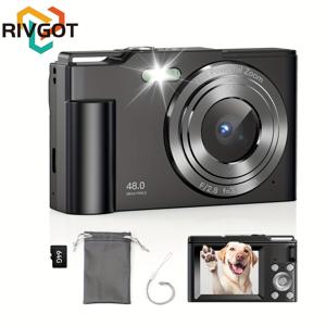 TEMU RIVGOT 디지털 카메라, 64GB SD 카드 포함, 16배 줌, 컴팩트 휴대용 포인트 앤 슈팅 카메라, 필 라이트 기능, 타임랩스, 연속 촬영 및 안티셰이크 등 기능 탑재, 남녀를 위한 크리스마스 또는 생일 선물