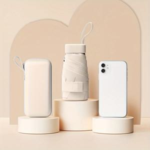 TEMU 1pc 초경량 미니 포켓 우산 케이스 포함, 수동 개폐, 접이식 5단 휴대용 선셰이드, 패션 귀여운 미니멀 디자인, 자외선 차단 UPF 50+, 폰지 원단, 6개 늑골 유리 섬유 프레임|케이스