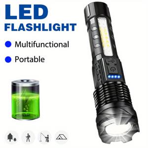 TEMU 1개 마크로코스 USB 충전식 LED 손전등, 650루멘 6단계 조절 가능 줌 빔, 캠핑 낚시 여행 등산 야외 모험용 내구성 있는 휴대용 핸드헬드 토치, COB 플러드라이트 포함 | 휴대용 LED 라이트 | 다기능 조명, 충전식 플래시라이트