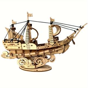 TEMU 1pc 빈티지 스타일 목조 선박 모델 퍼즐, 탁상 디스플레이, DIY 조립, 추수감사절 장식, 전원 필요 없음.