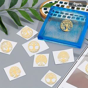 TEMU 1세트 9개 생명의 나무 메탈 에너지 스티커 자체 접착 오르곤 스티커 스크랩북 DIY 레진 공예 폰 & 물병 장식용 스테인리스 스틸 스티커