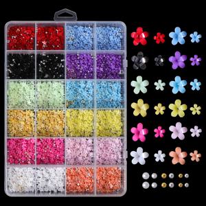 TEMU 3000pcs 네일 아트 자장 세트 - 다양한 크기의 레진 꽃 장식, 금색 및 은색 비즈, 진주, 향수 없는 하이포알러지네이블 네일 카비어, DIY 매니큐어 크래프트 및 네일 디자인용
