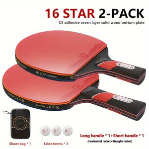 TEMU 프로페셔널 탁구 라켓 세트 - 16 스타 [긴 핸들], 초보자와 친구를 위한 무료 공 3개 포함