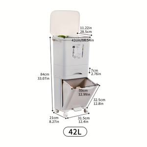 TEMU 1팩 이중층 대용량 , 38L/10.03 갤런, 42L/11.09 갤런, 바퀴가 있는 이동식 , 습식 및 건식 분리 , 작은 공간 가정용 , 공간 절약형 폐기물통|쓰레기통|음식물쓰레기통