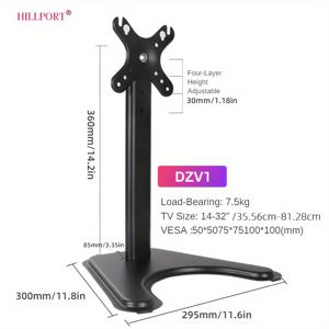 TEMU 힐포트 조절 가능한 모니터 스탠드 14-32인치, 견고한 탄소강 암과 대형 베이스, LCD 및 LED 화면용 수평 미세조정 디자인, VESA 호환(75x75mm/50x50mm), 최대 하중 용량 16.53파운드, 블랙, 힐포트|모니터받침대