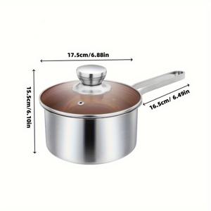 TEMU 다용도 6.88인치 스테인리스 스틸 요리 냄비 뚜껑 포함 - 싱글 핸들, 전기 및 가스 스토브 호환, 수프, 핫팟, 면, 해산물용|인덕션